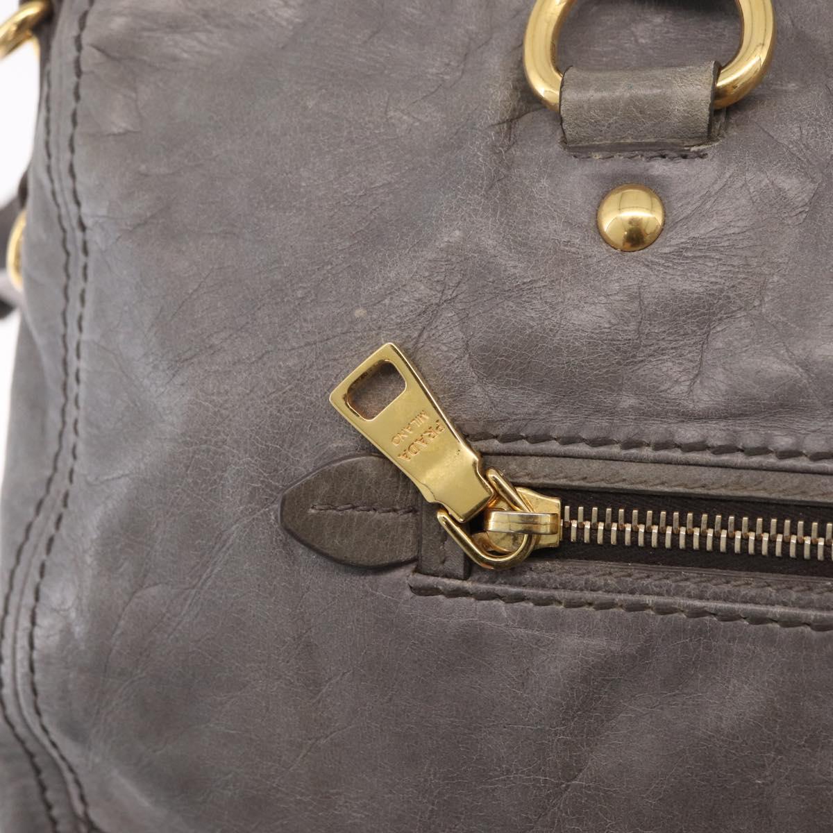 PRADA Vitter Shine Hand Bag Leather 2way Gray Gold Auth 215685V