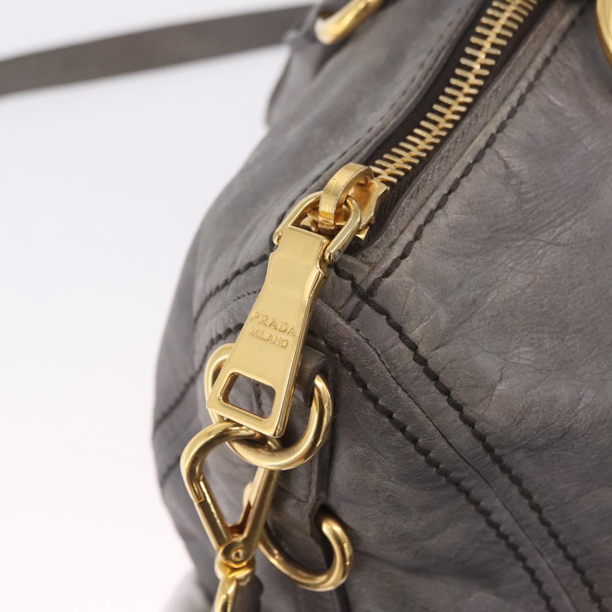 PRADA Vitter Shine Hand Bag Leather 2way Gray Gold Auth 215685V