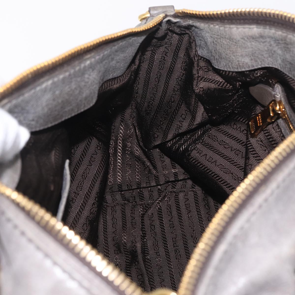 PRADA Vitter Shine Hand Bag Leather 2way Gray Gold Auth 215685V