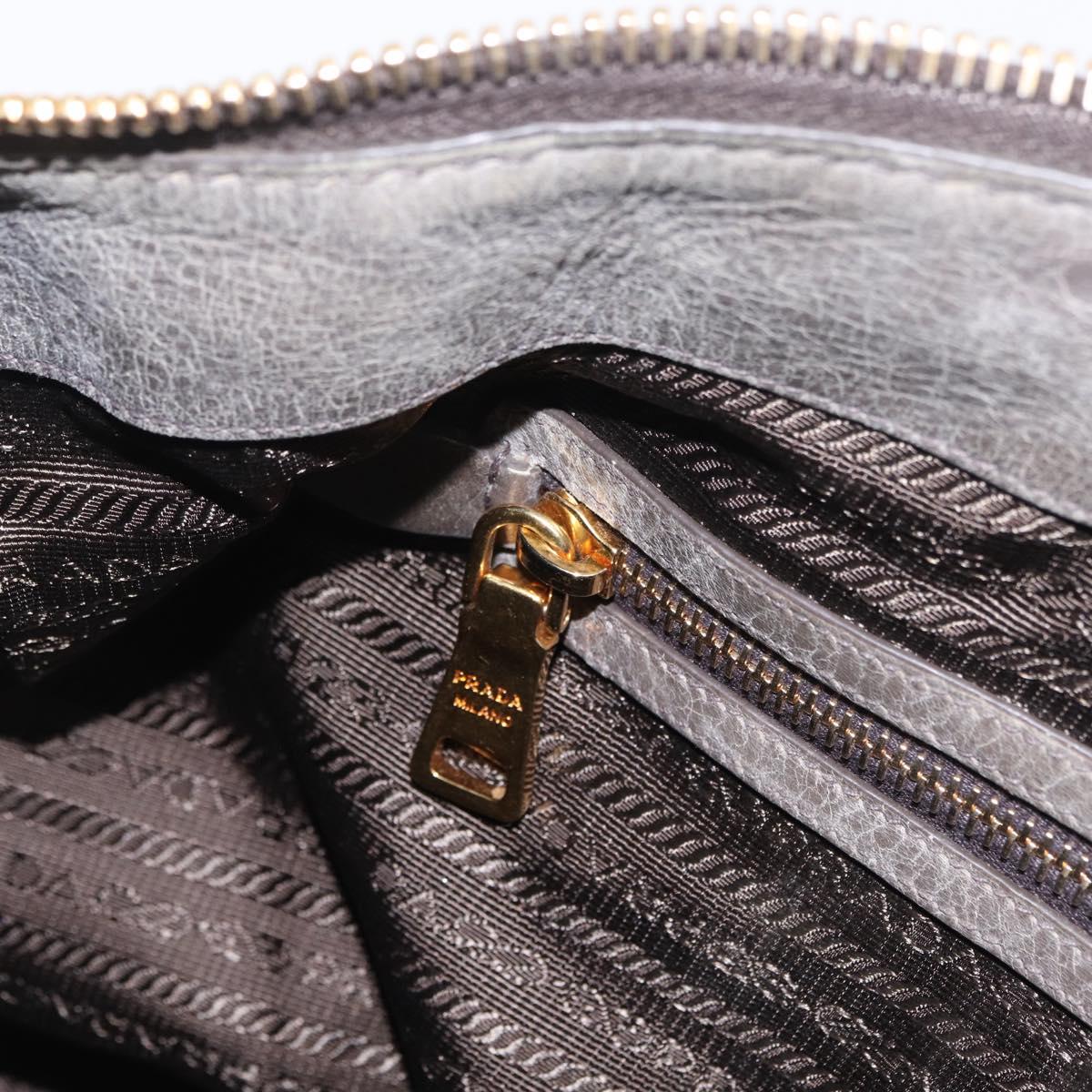 PRADA Vitter Shine Hand Bag Leather 2way Gray Gold Auth 215685V