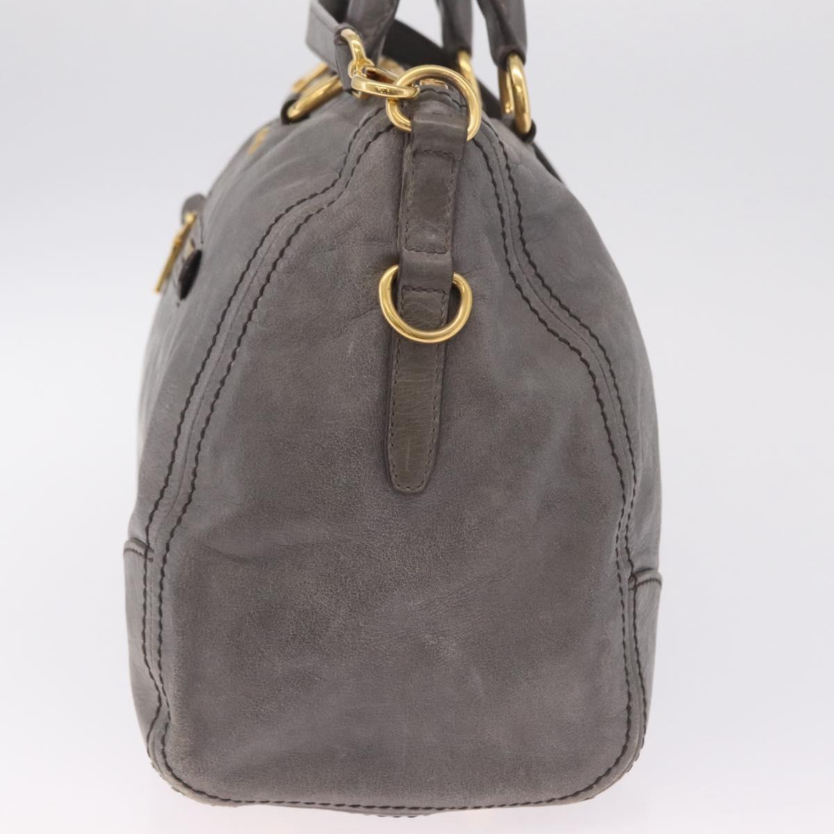 PRADA Vitter Shine Hand Bag Leather 2way Gray Gold Auth 215685V