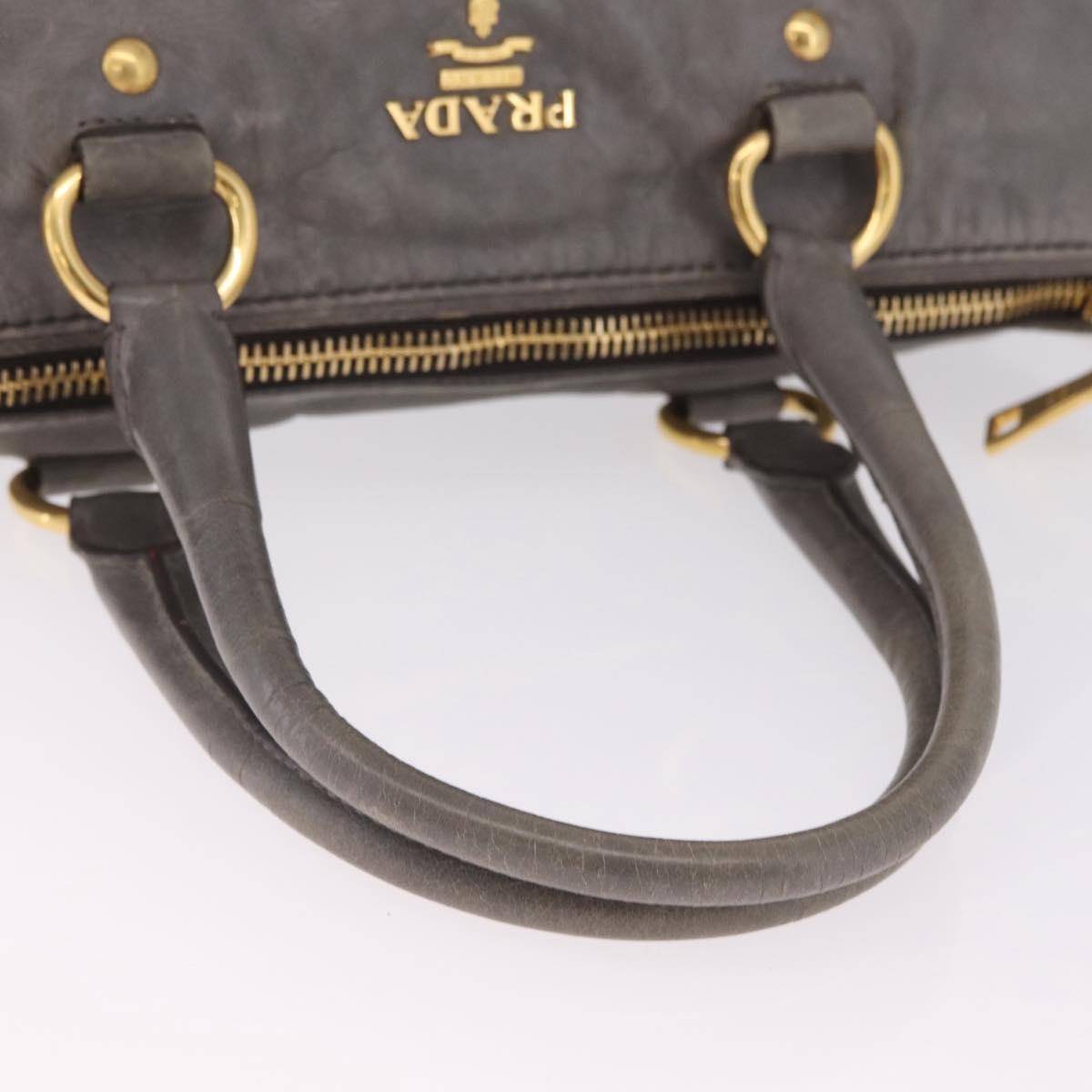 PRADA Vitter Shine Hand Bag Leather 2way Gray Gold Auth 215685V