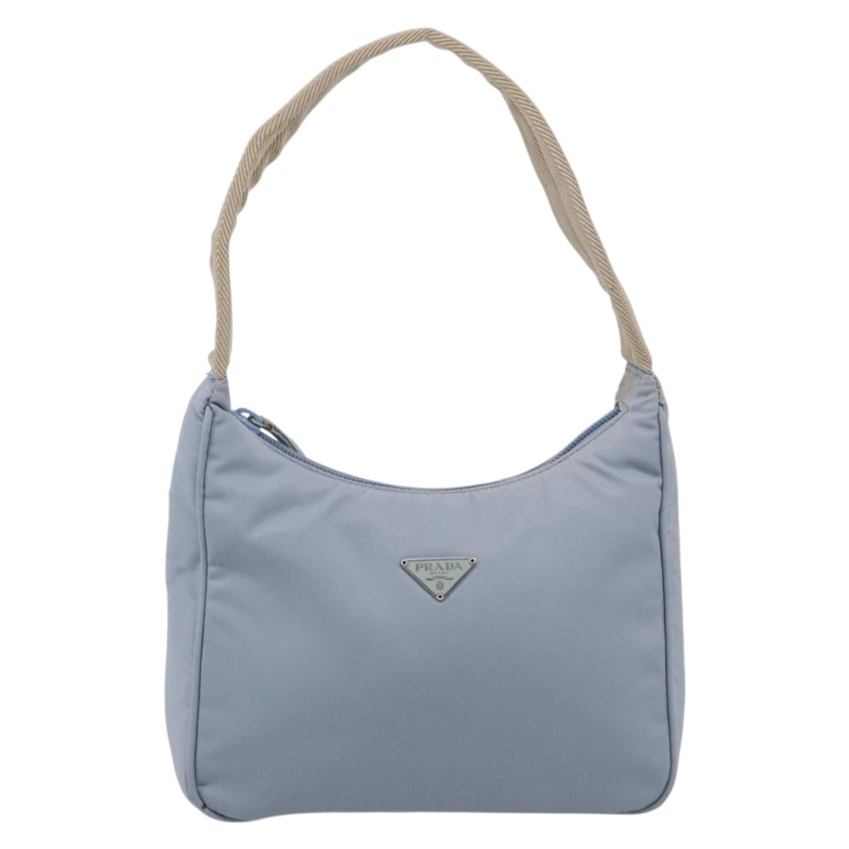 PRADA Accessory Pouch Nylon Light Blue Silver Auth 215692A
