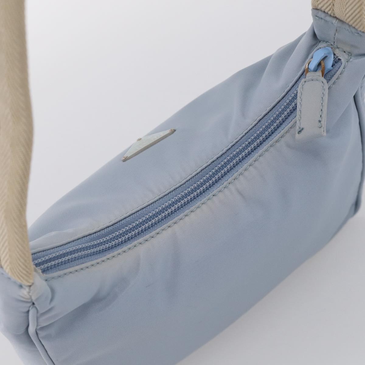 PRADA Accessory Pouch Nylon Light Blue Silver Auth 215692A
