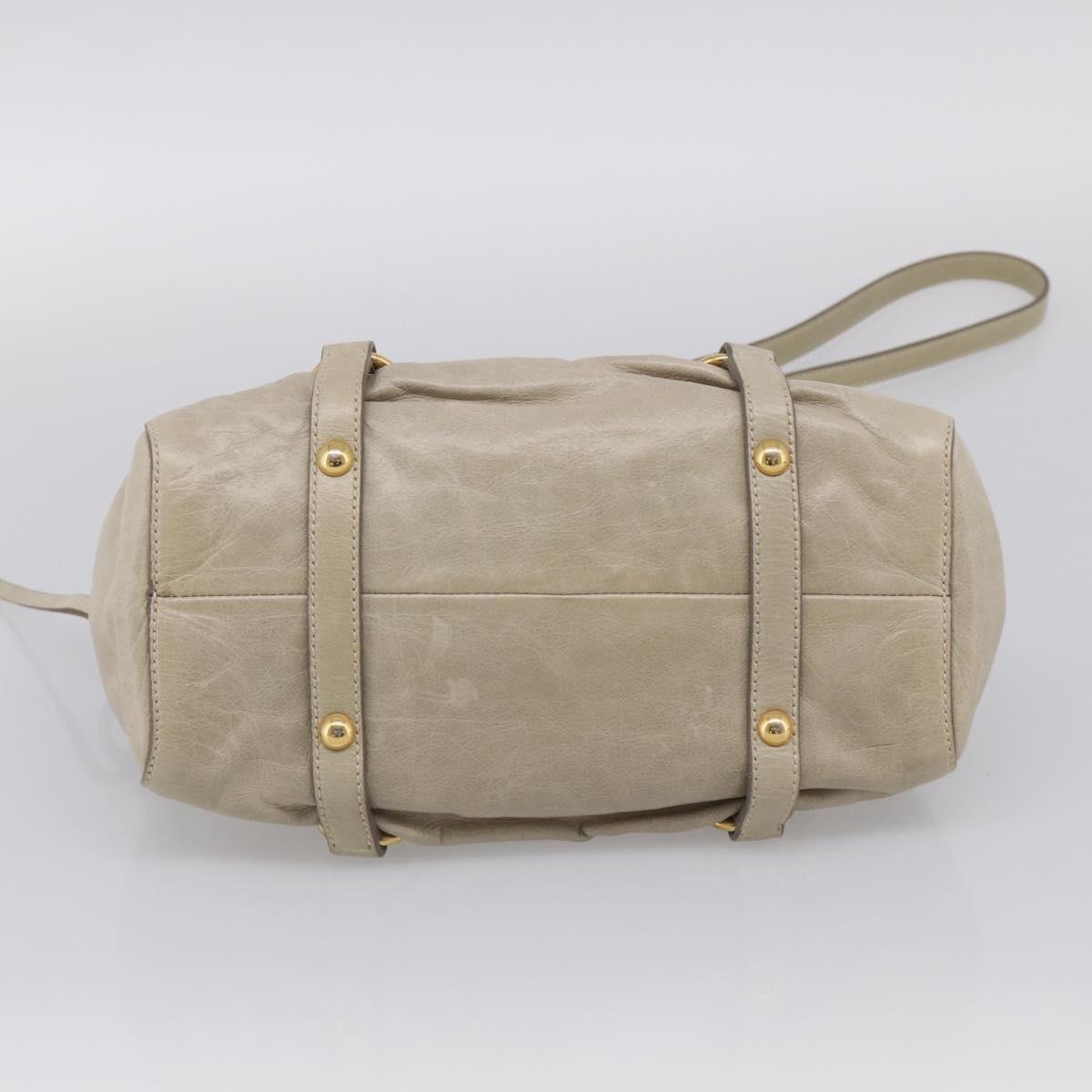 Miu Miu Vitellolux Hand Bag Leather 2way Beige Gold Auth 215697M