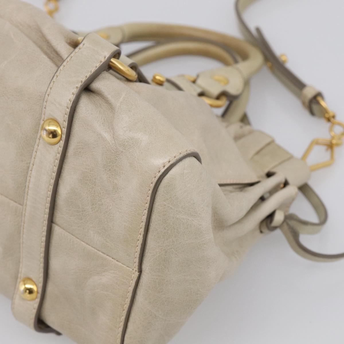 Miu Miu Vitellolux Hand Bag Leather 2way Beige Gold Auth 215697M