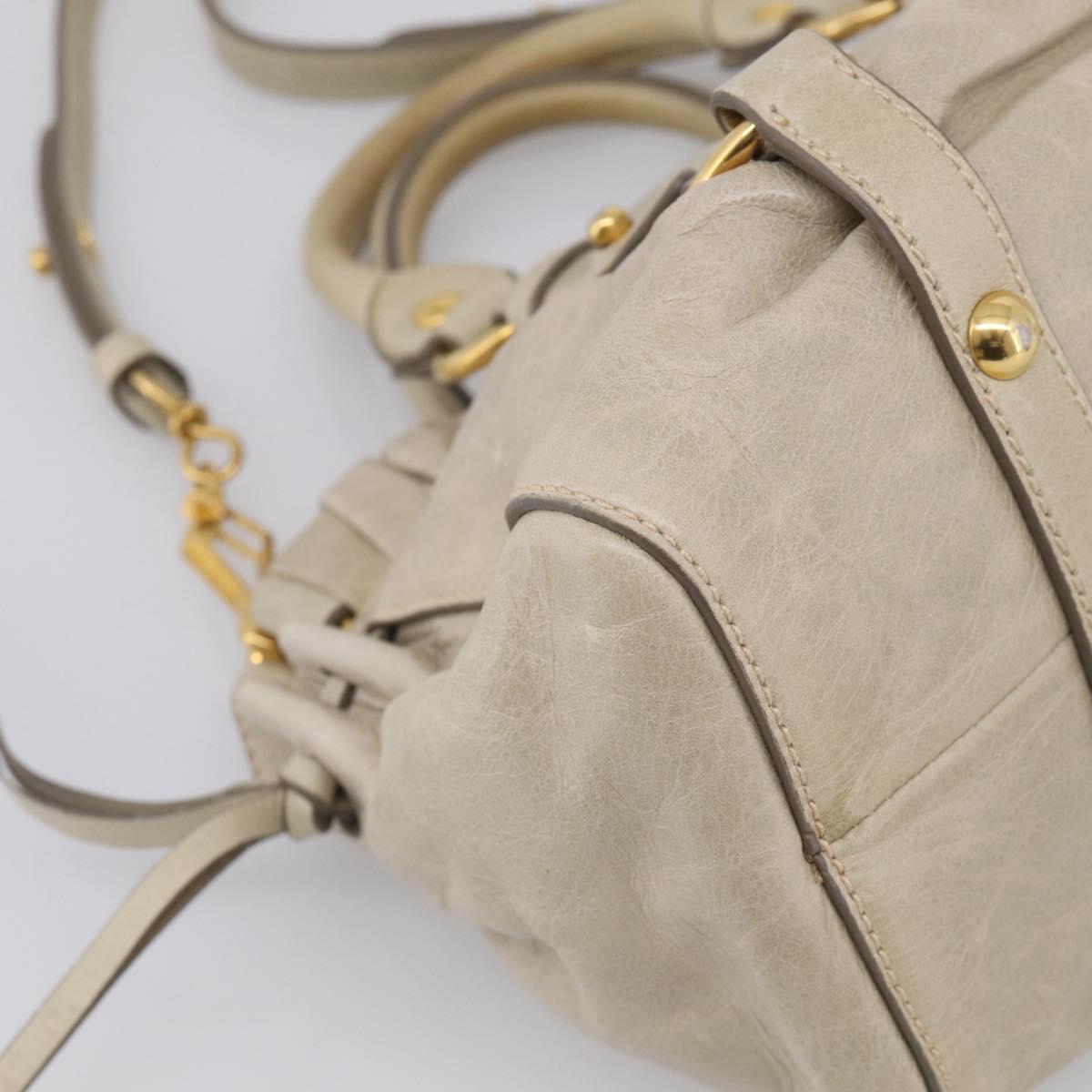 Miu Miu Vitellolux Hand Bag Leather 2way Beige Gold Auth 215697M
