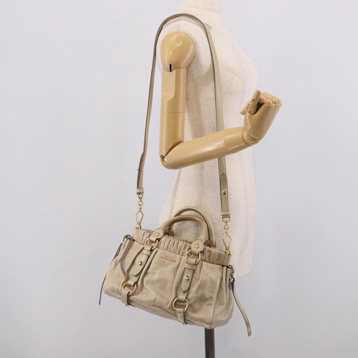 Miu Miu Vitellolux Hand Bag Leather 2way Beige Gold Auth 215697M