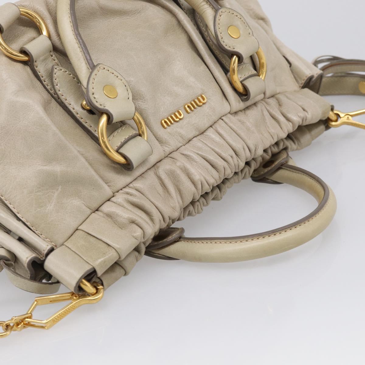 Miu Miu Vitellolux Hand Bag Leather 2way Beige Gold Auth 215697M