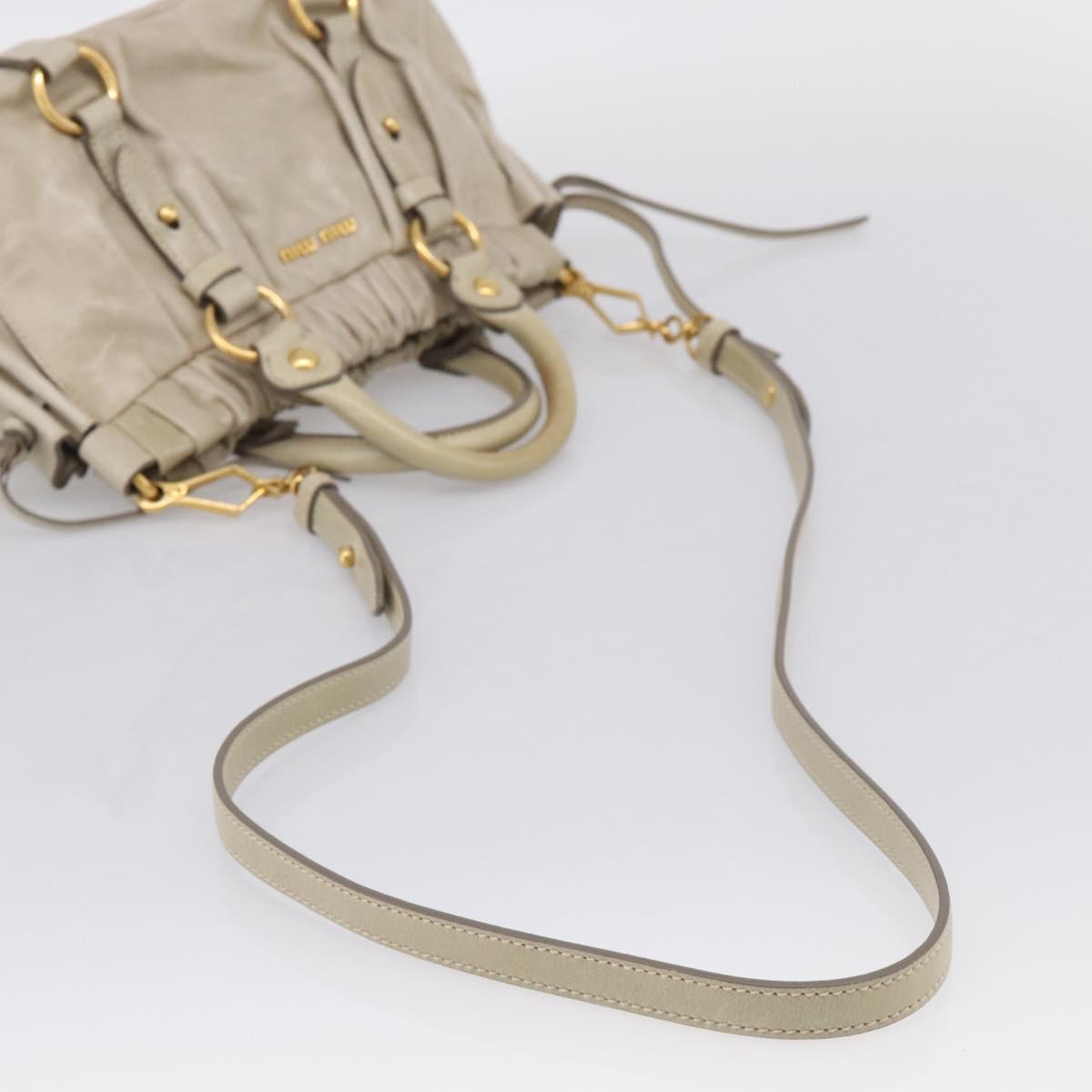 Miu Miu Vitellolux Hand Bag Leather 2way Beige Gold Auth 215697M