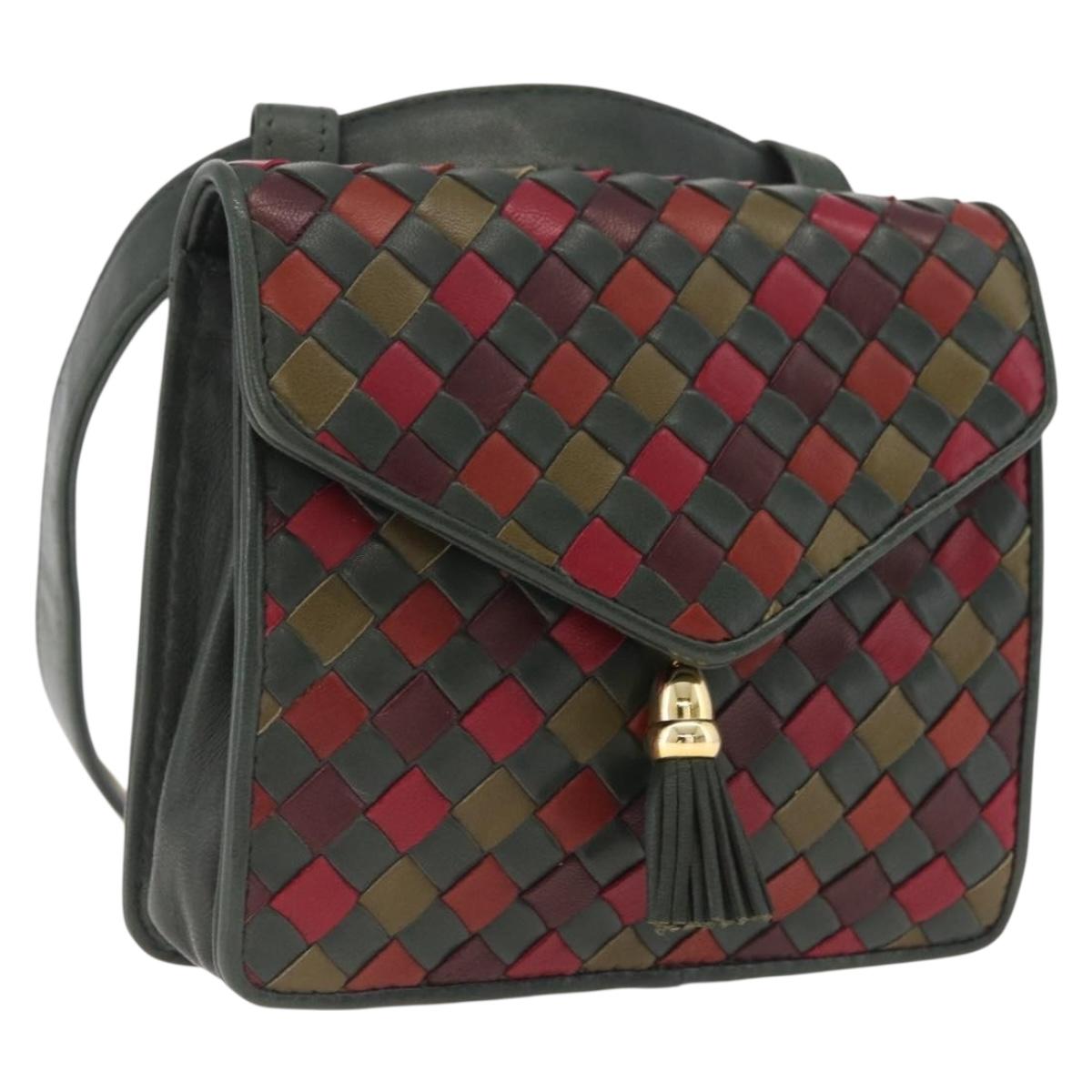 Bottega Veneta INTRECCIATO Waist Bag Leather Green Gold Auth 215702