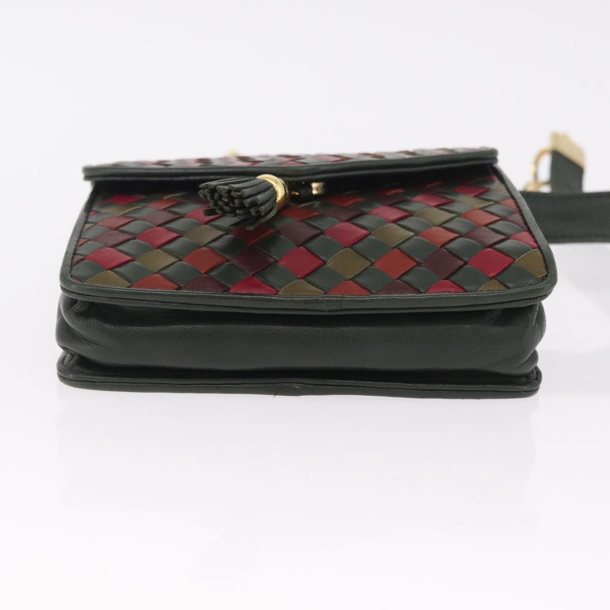 Bottega Veneta INTRECCIATO Waist Bag Leather Green Gold Auth 215702