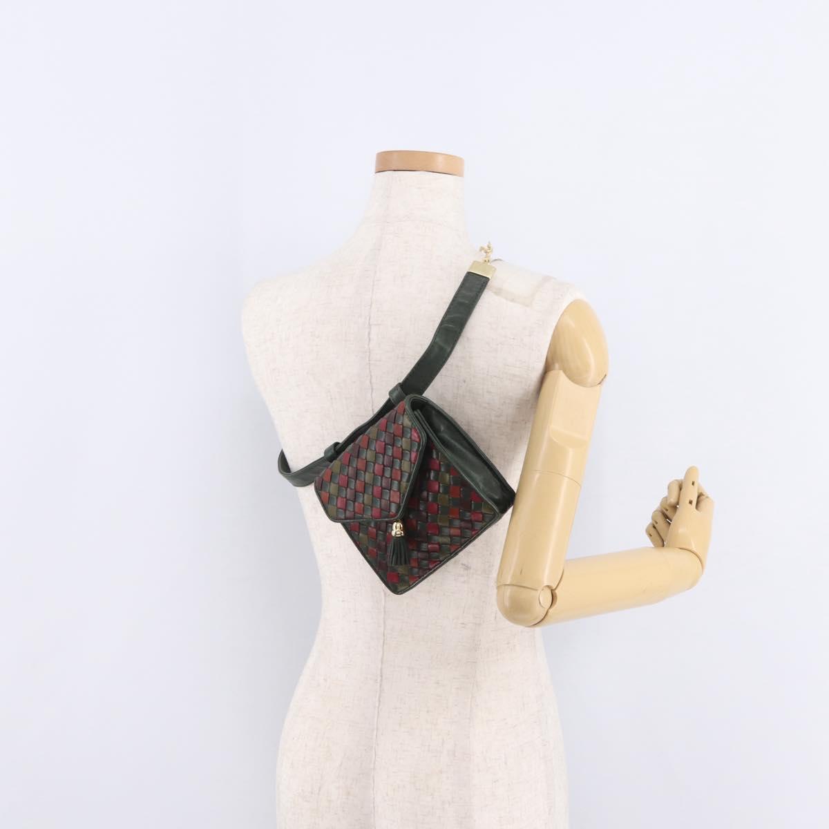 Bottega Veneta INTRECCIATO Waist Bag Leather Green Gold Auth 215702