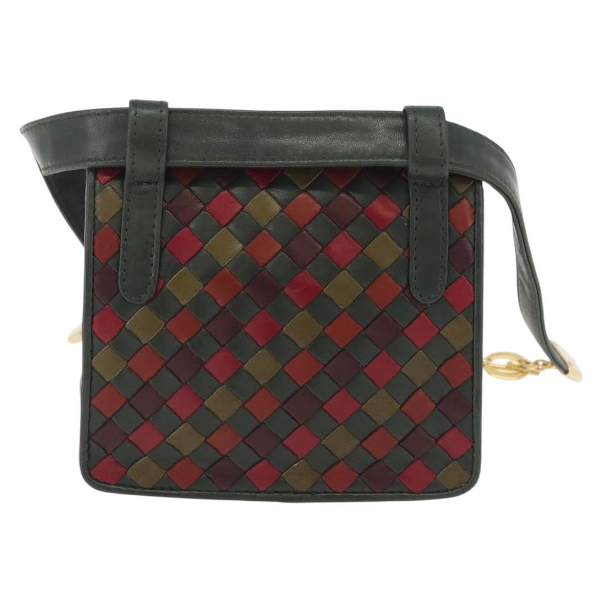 Bottega Veneta INTRECCIATO Waist Bag Leather Green Gold Auth 215702
