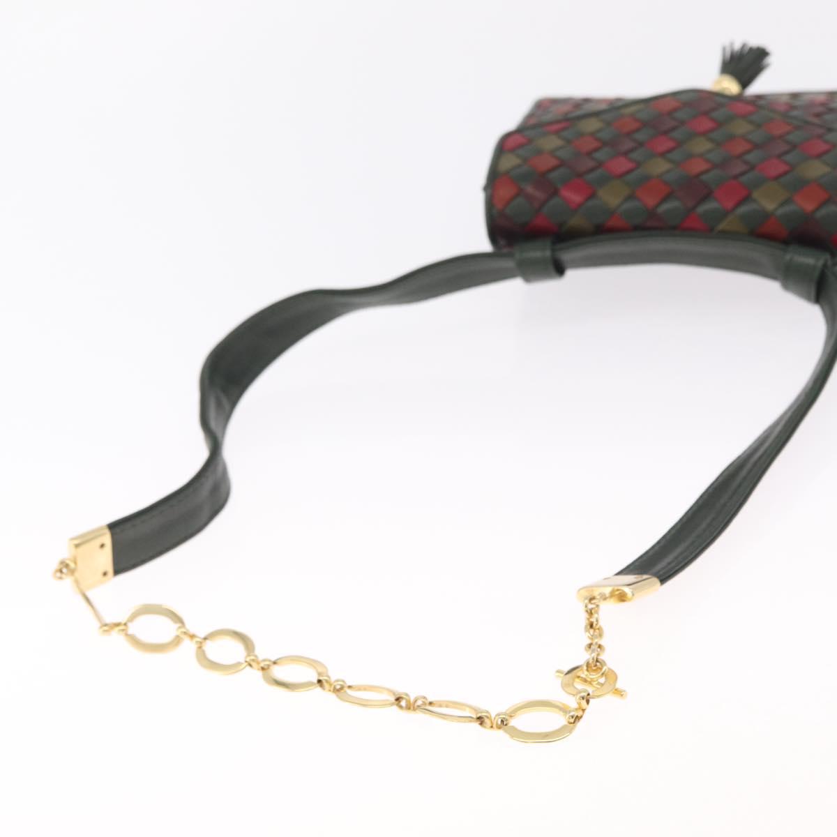 Bottega Veneta INTRECCIATO Waist Bag Leather Green Gold Auth 215702