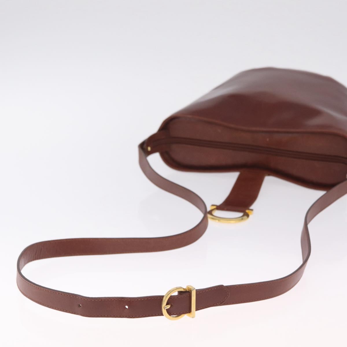 Salvatore Ferragamo Gancini Shoulder Bag Leather Brown Gold Auth 215708