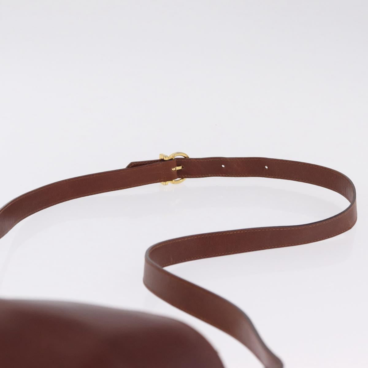 Salvatore Ferragamo Gancini Shoulder Bag Leather Brown Gold Auth 215708