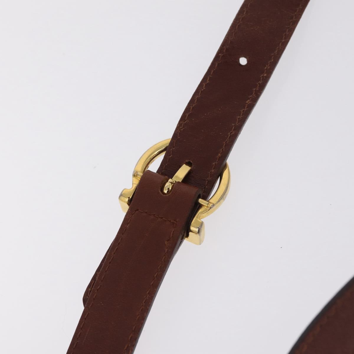 Salvatore Ferragamo Gancini Shoulder Bag Leather Brown Gold Auth 215708