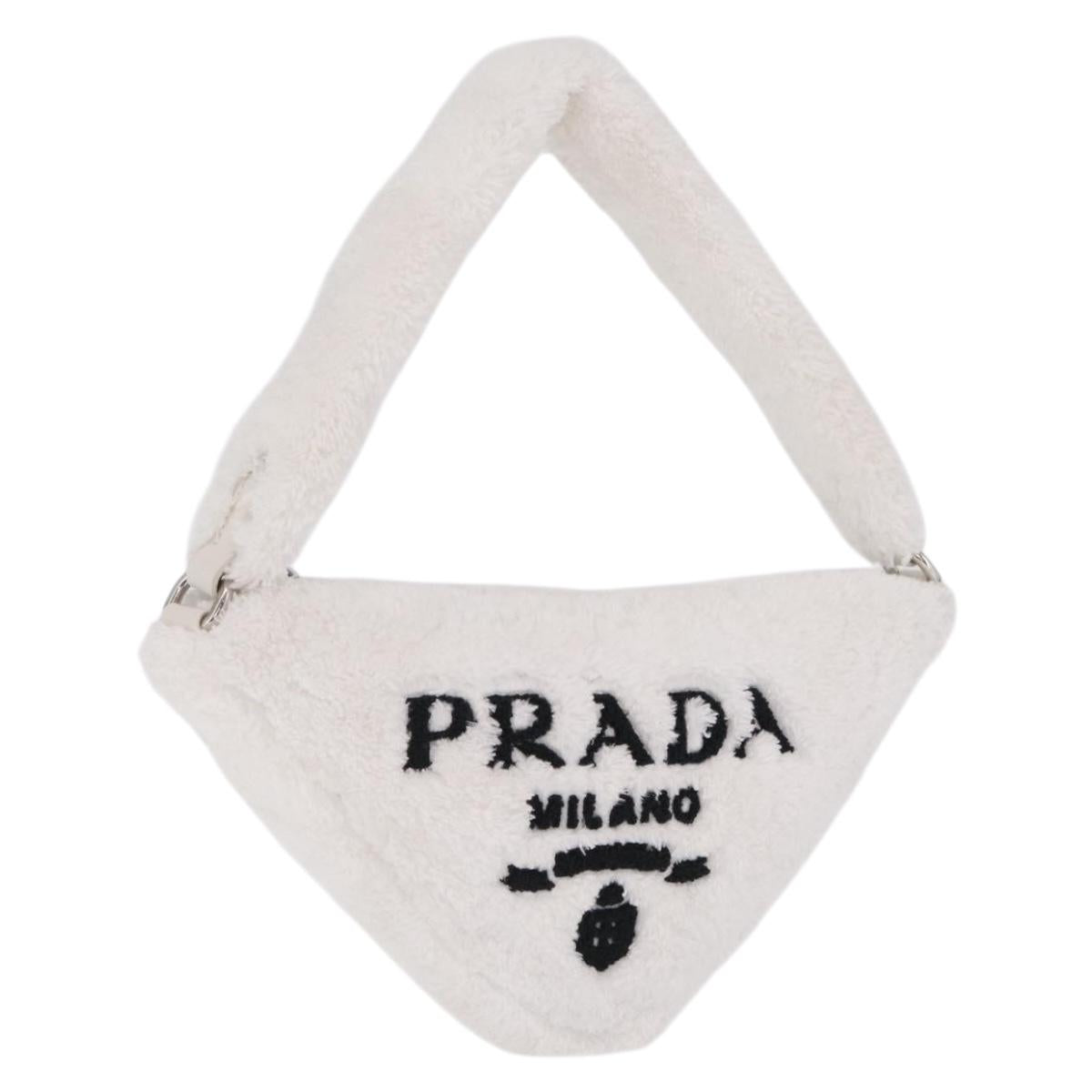PRADA Hand Bag Pile White Silver Auth 215710M