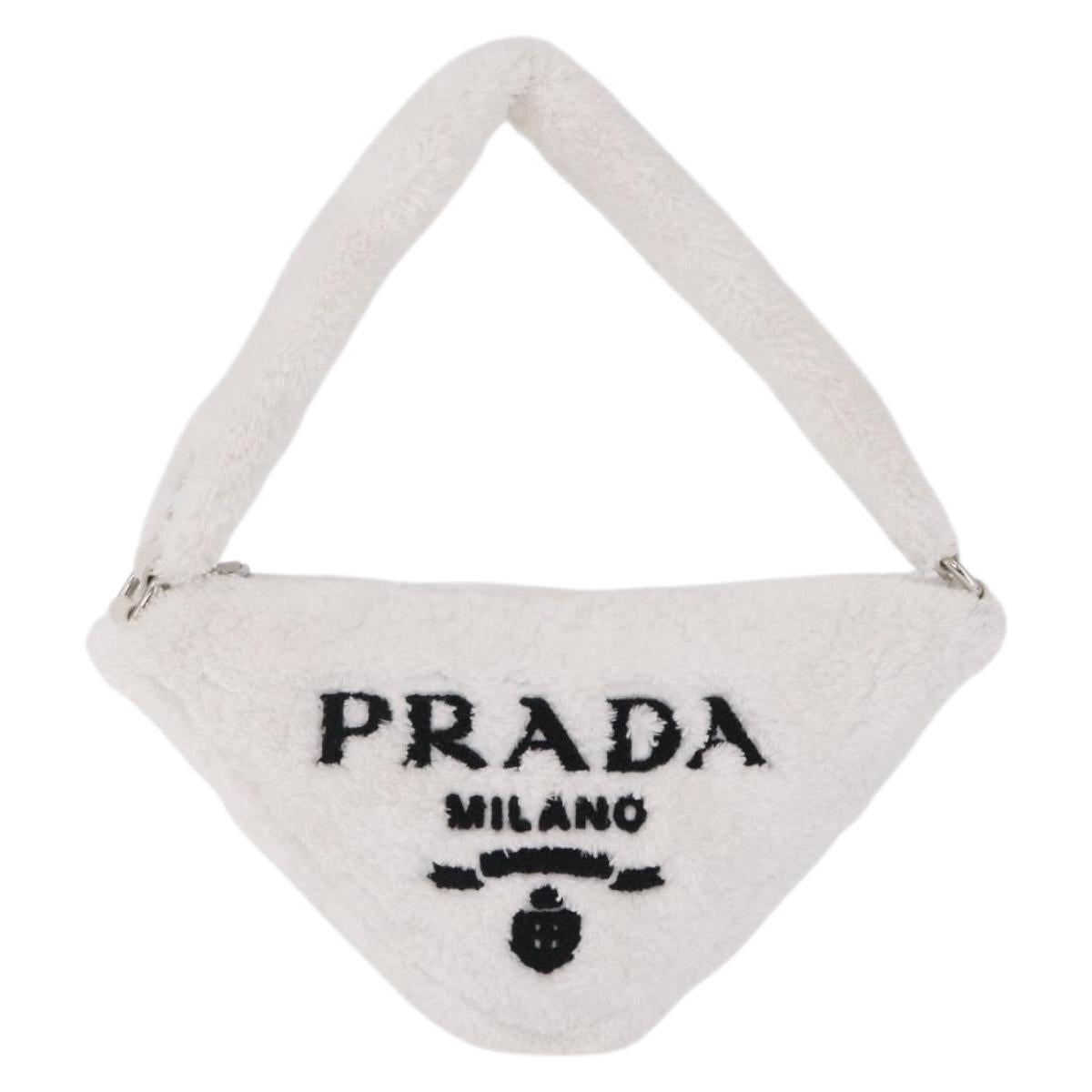 PRADA Hand Bag Pile White Silver Auth 215710M
