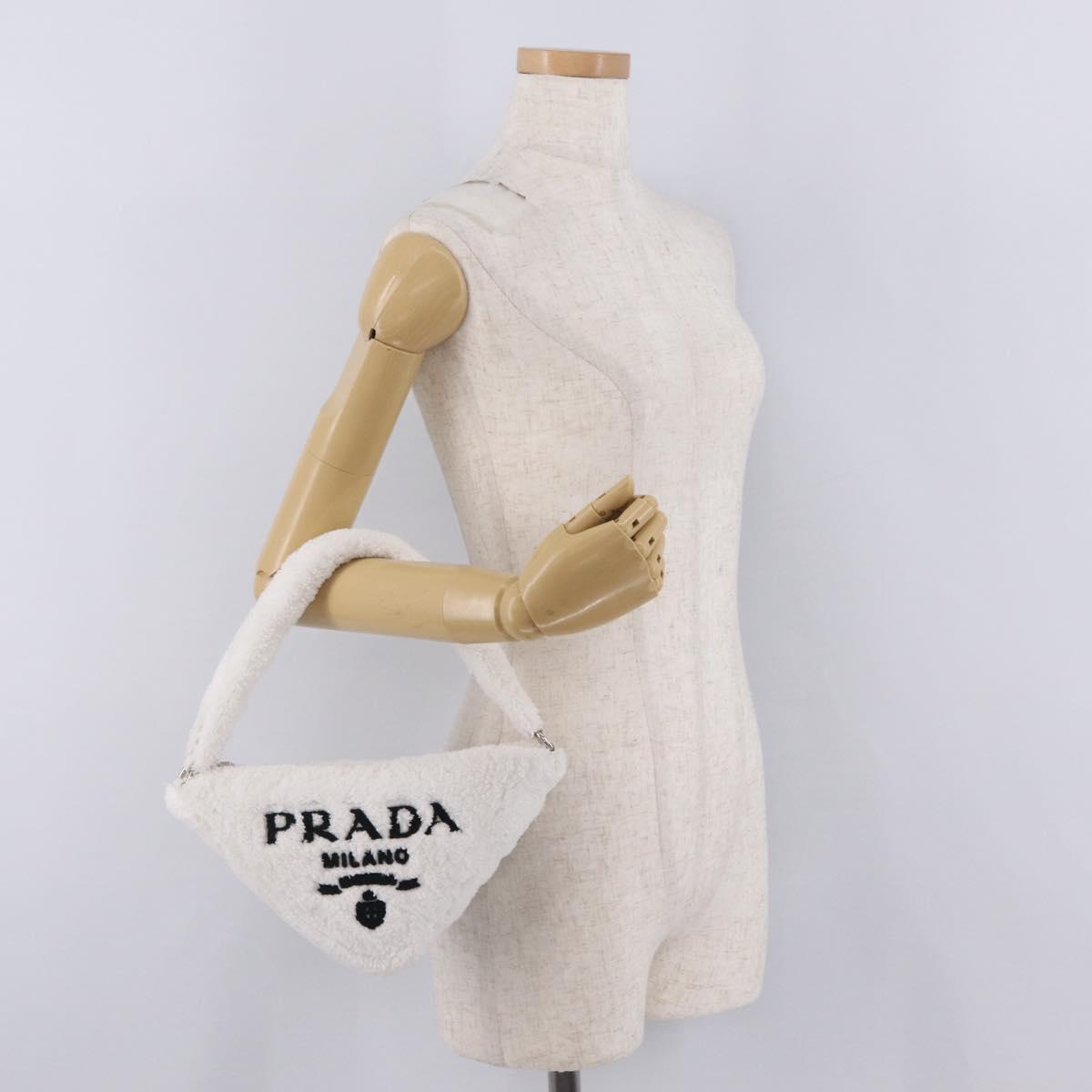 PRADA Hand Bag Pile White Silver Auth 215710M