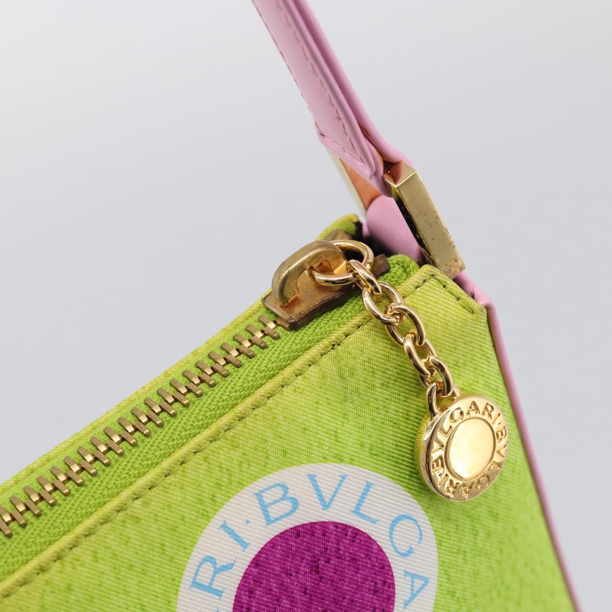 BVLGARI Shoulder Bag Silk Green Gold Auth 215711A