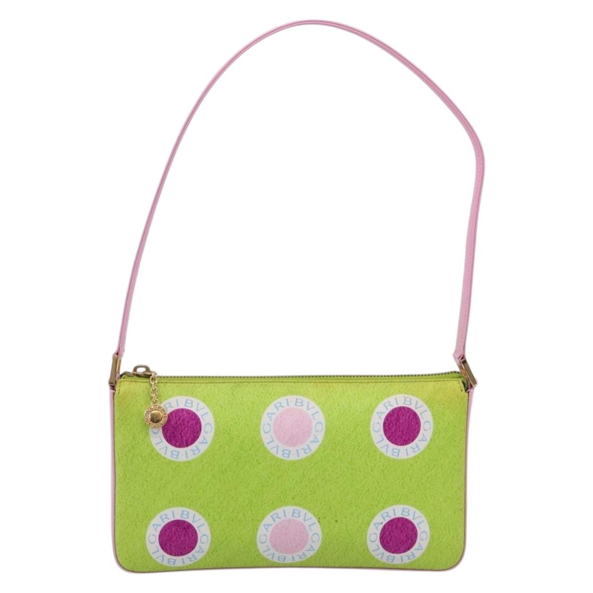 BVLGARI Shoulder Bag Silk Green Gold Auth 215711A