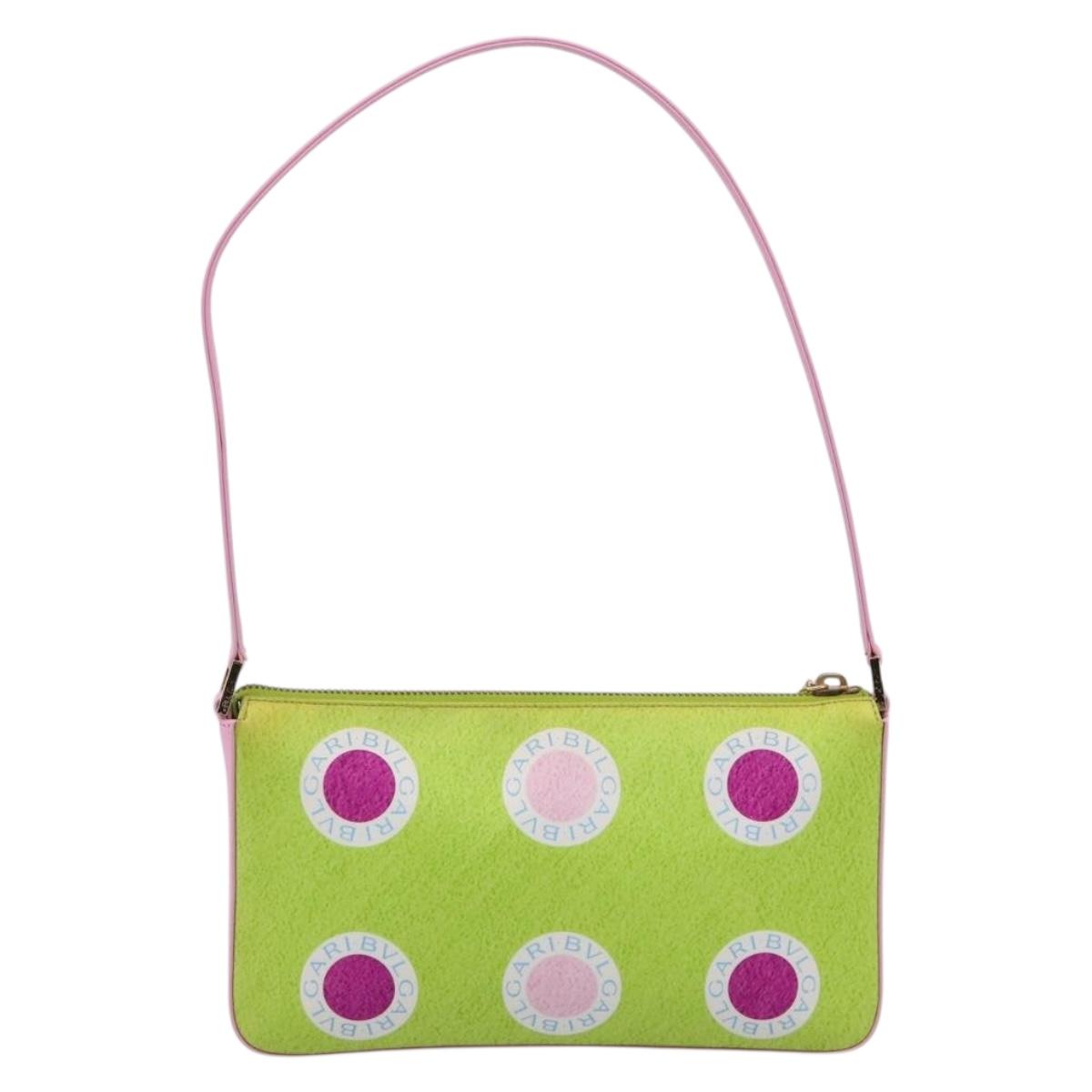 BVLGARI Shoulder Bag Silk Green Gold Auth 215711A