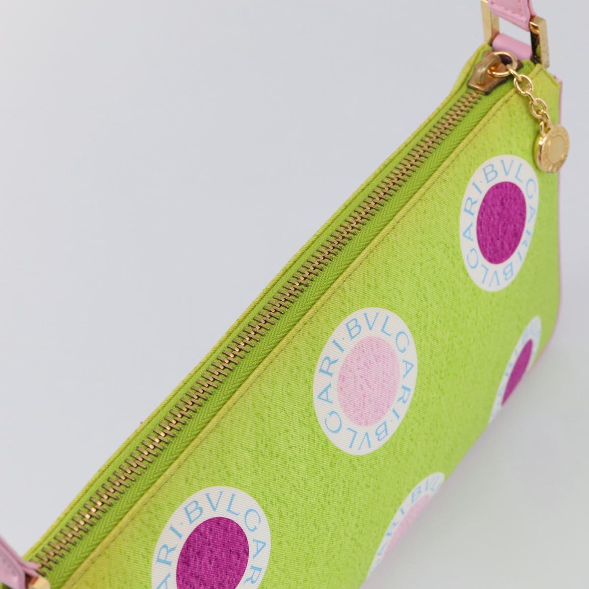 BVLGARI Shoulder Bag Silk Green Gold Auth 215711A