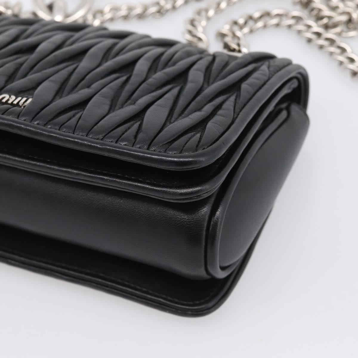 Miu Miu Matelasse Chain Shoulder Bag Leather Black Silver Auth 215716V