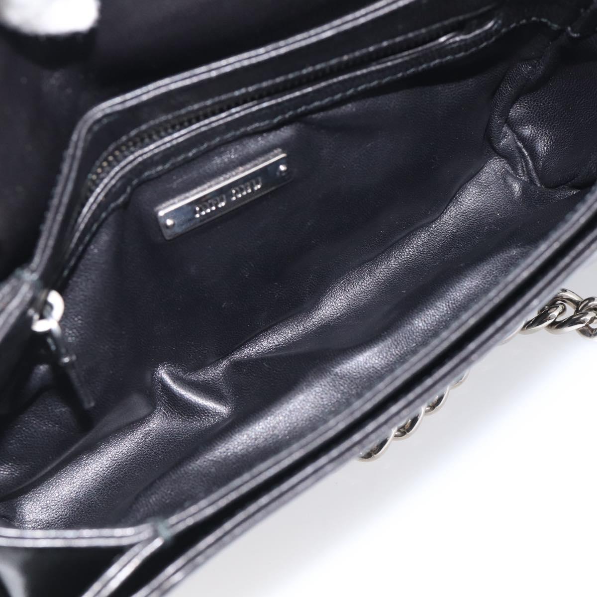 Miu Miu Matelasse Chain Shoulder Bag Leather Black Silver Auth 215716V