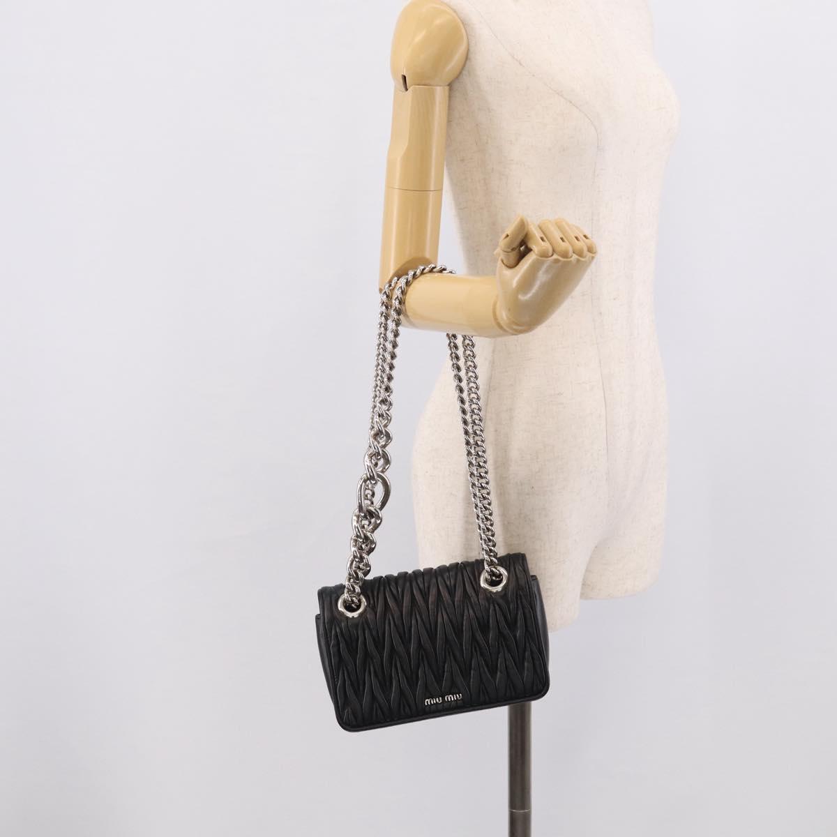 Miu Miu Matelasse Chain Shoulder Bag Leather Black Silver Auth 215716V