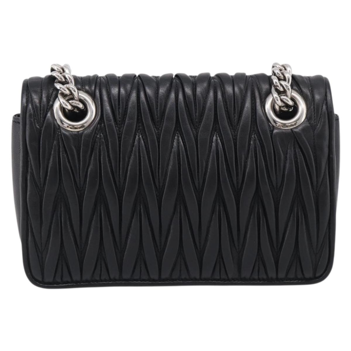 Miu Miu Matelasse Chain Shoulder Bag Leather Black Silver Auth 215716V