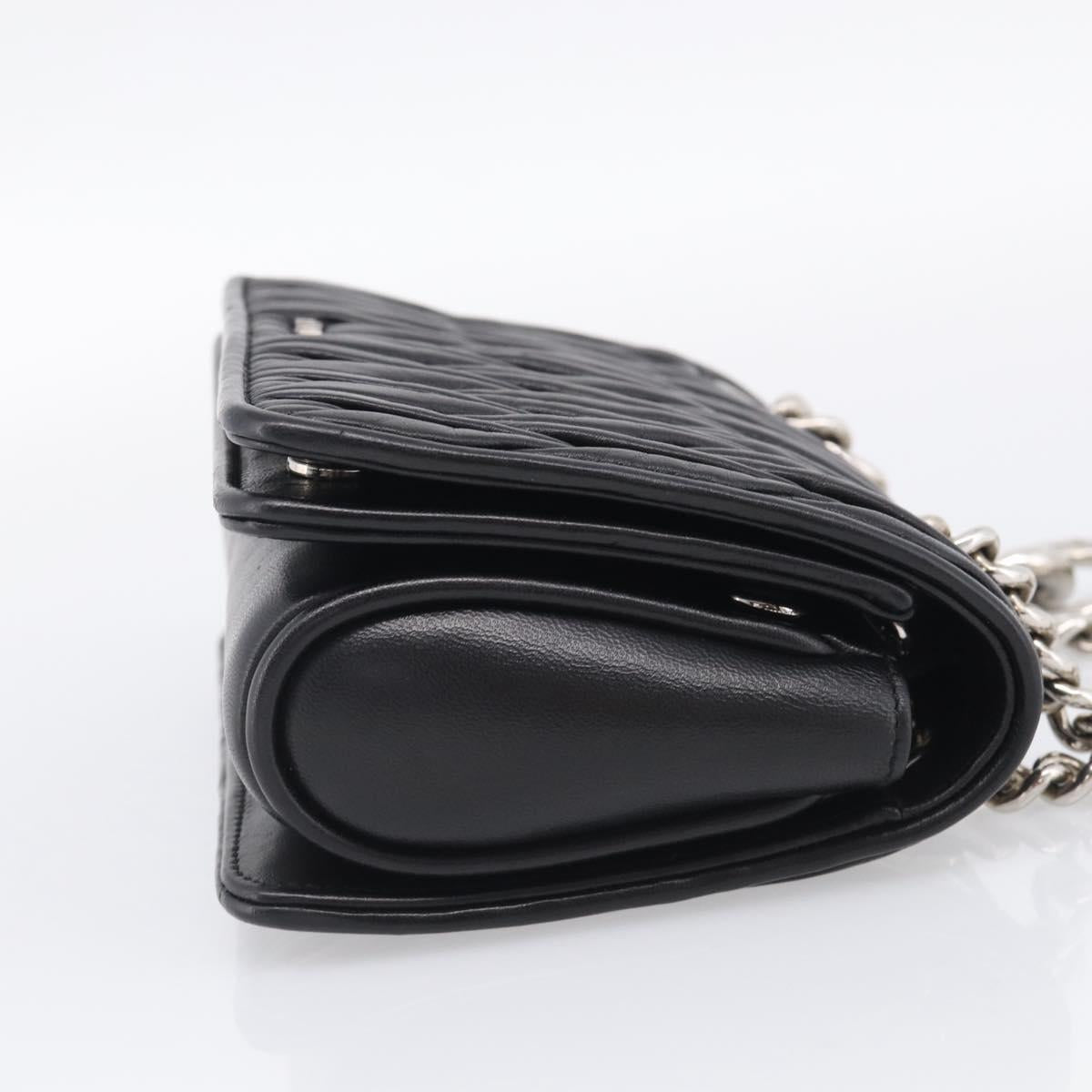 Miu Miu Matelasse Chain Shoulder Bag Leather Black Silver Auth 215716V