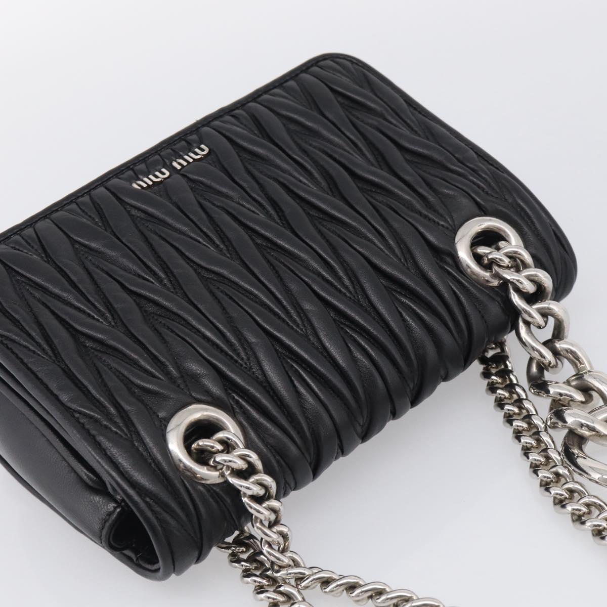 Miu Miu Matelasse Chain Shoulder Bag Leather Black Silver Auth 215716V