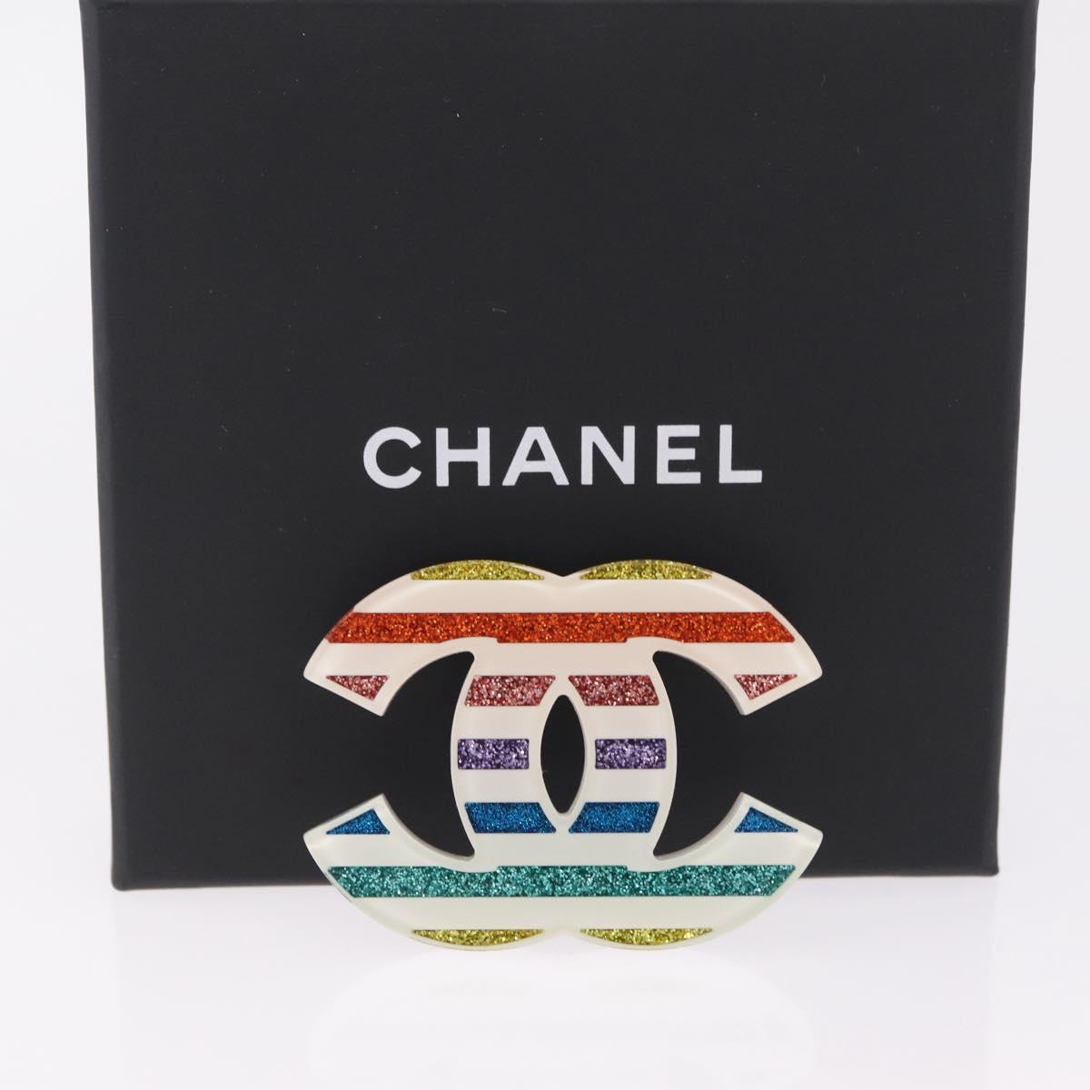 CHANEL COCO Mark Brooch Plastic Multicolor Gold CC Auth 215720M