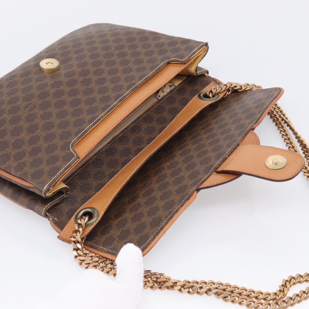 CELINE Macadam Chain Shoulder Bag PVC Brown Gold Auth 215751