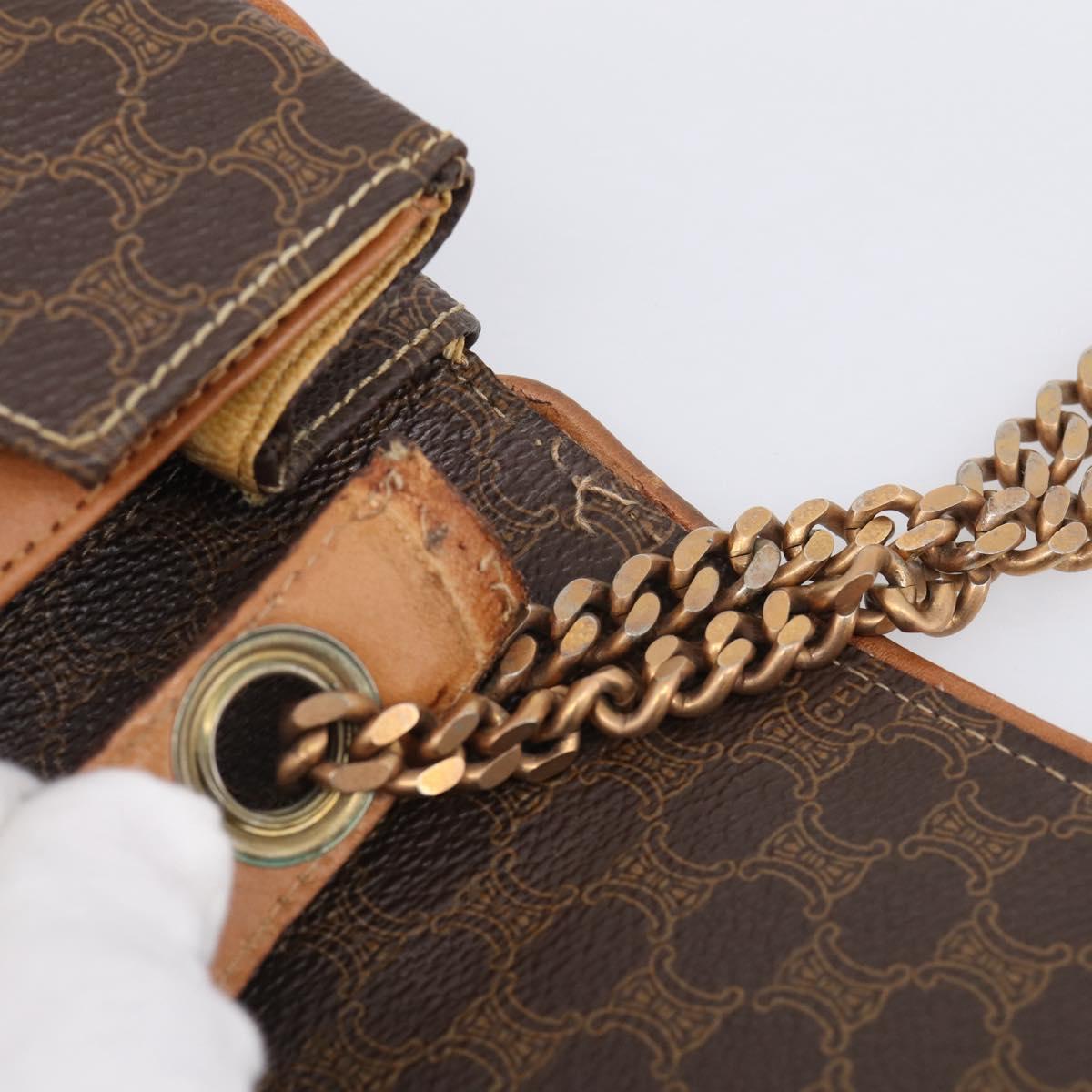 CELINE Macadam Chain Shoulder Bag PVC Brown Gold Auth 215751
