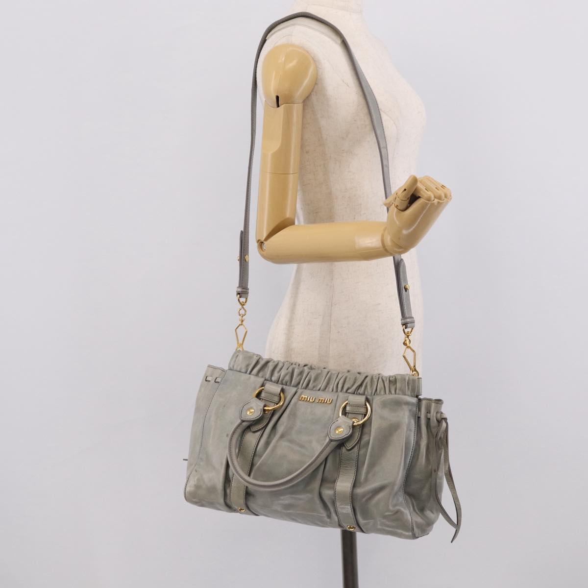 Miu Miu Vittero Hand Bag Leather 2way Gray Gold Auth 215808A