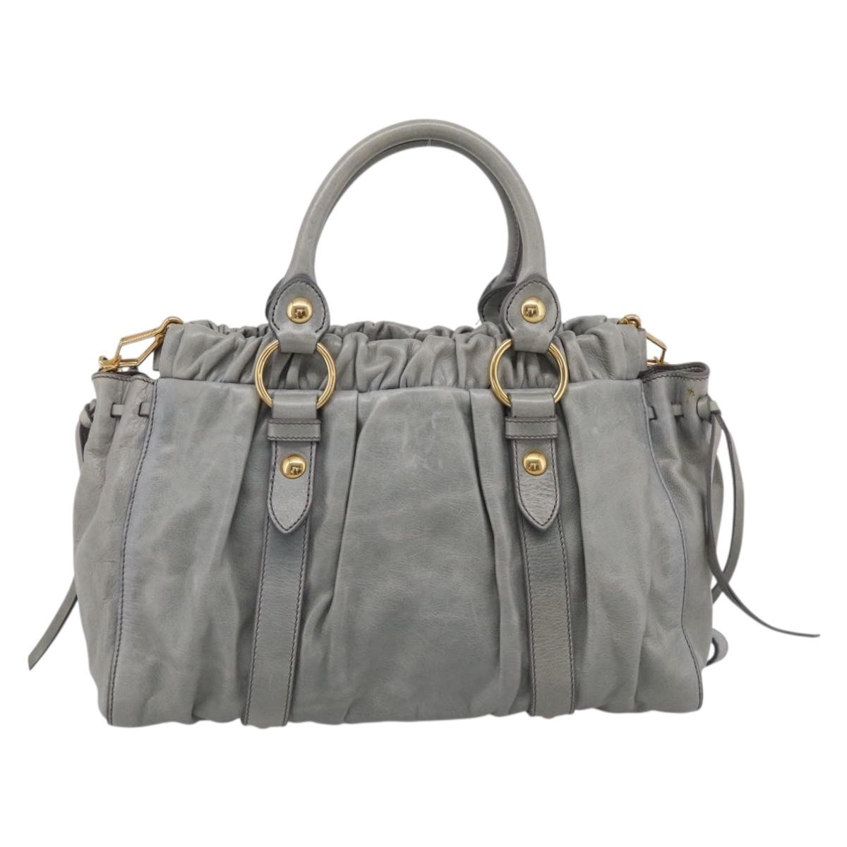 Miu Miu Vittero Hand Bag Leather 2way Gray Gold Auth 215808A