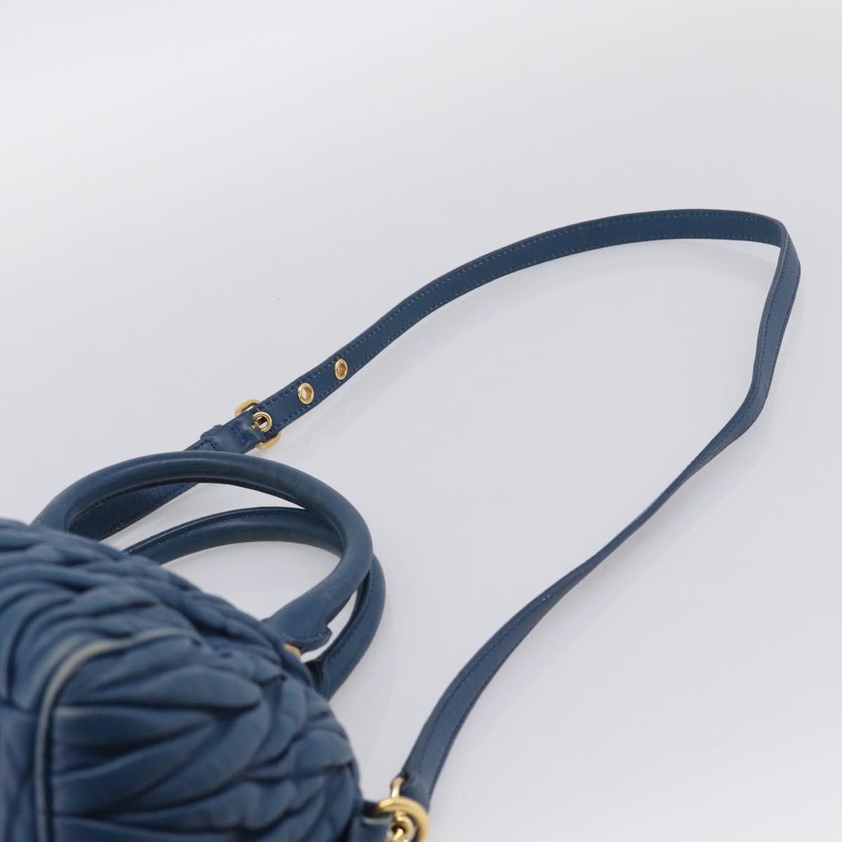 Miu Miu Matelasse Hand Bag Leather Blue Gold Auth 215810A