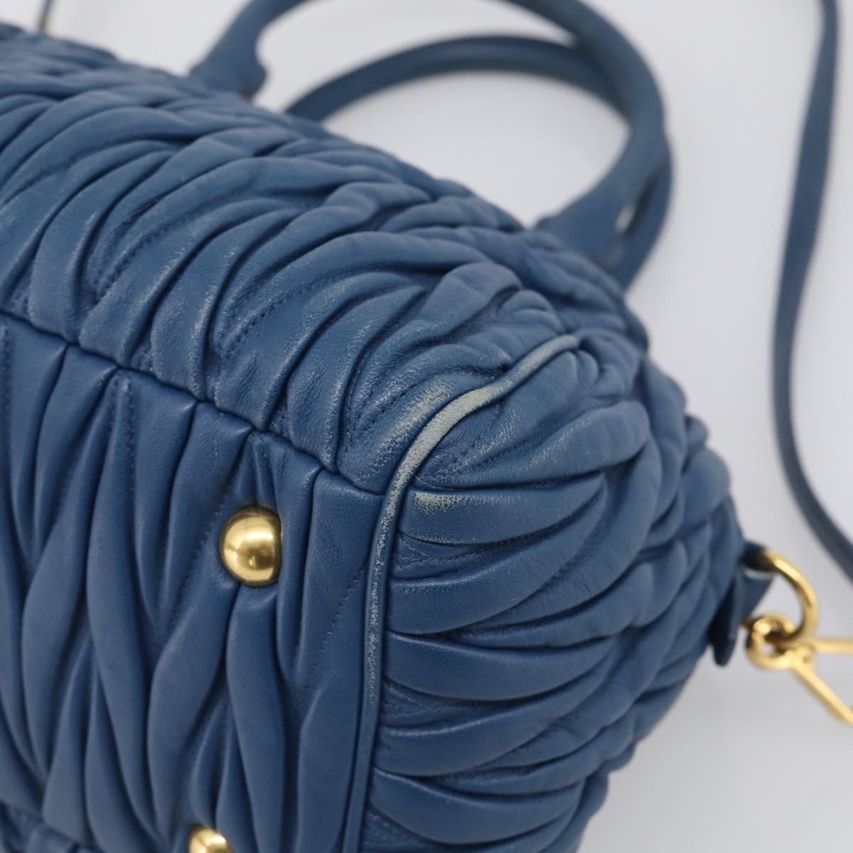 Miu Miu Matelasse Hand Bag Leather Blue Gold Auth 215810A