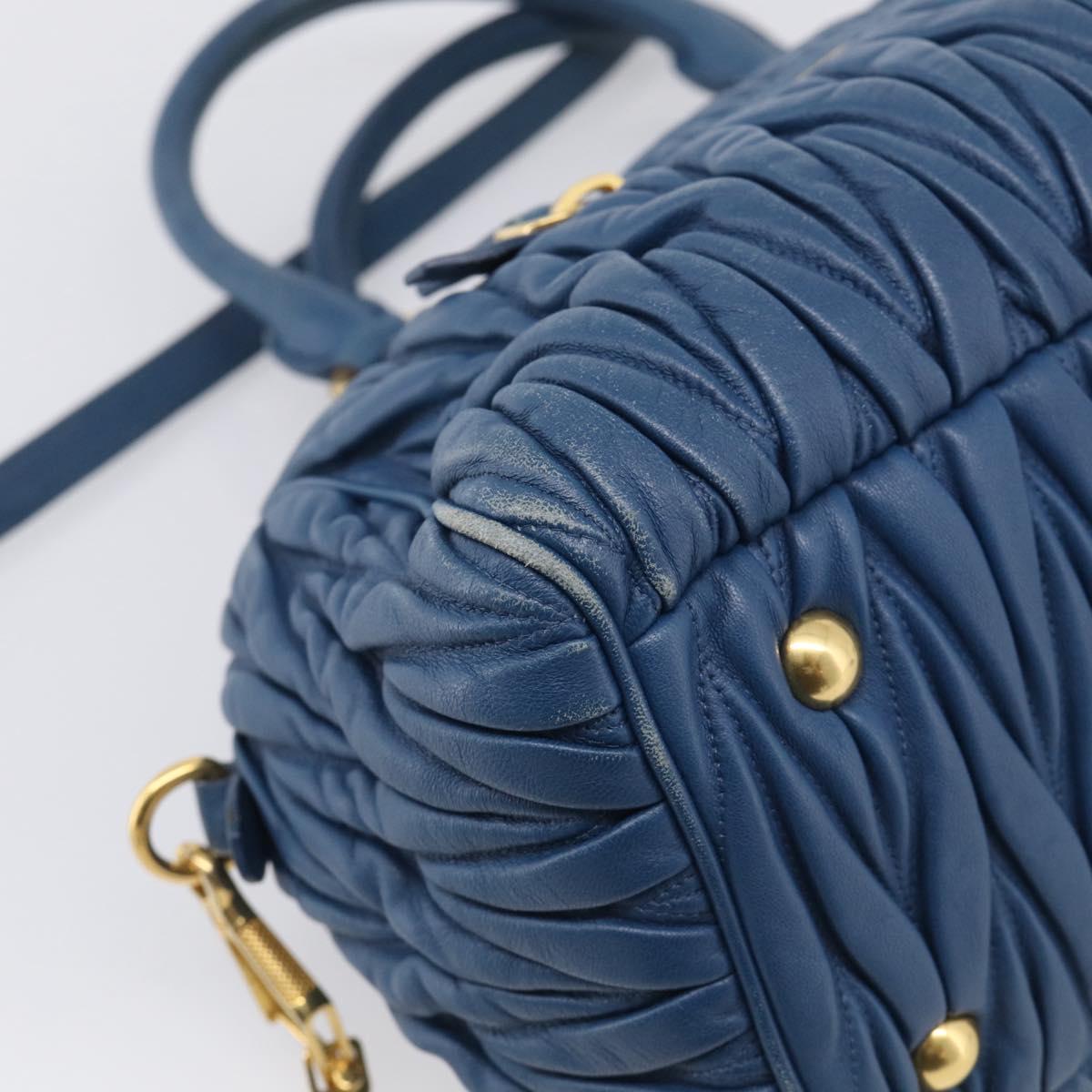 Miu Miu Matelasse Hand Bag Leather Blue Gold Auth 215810A