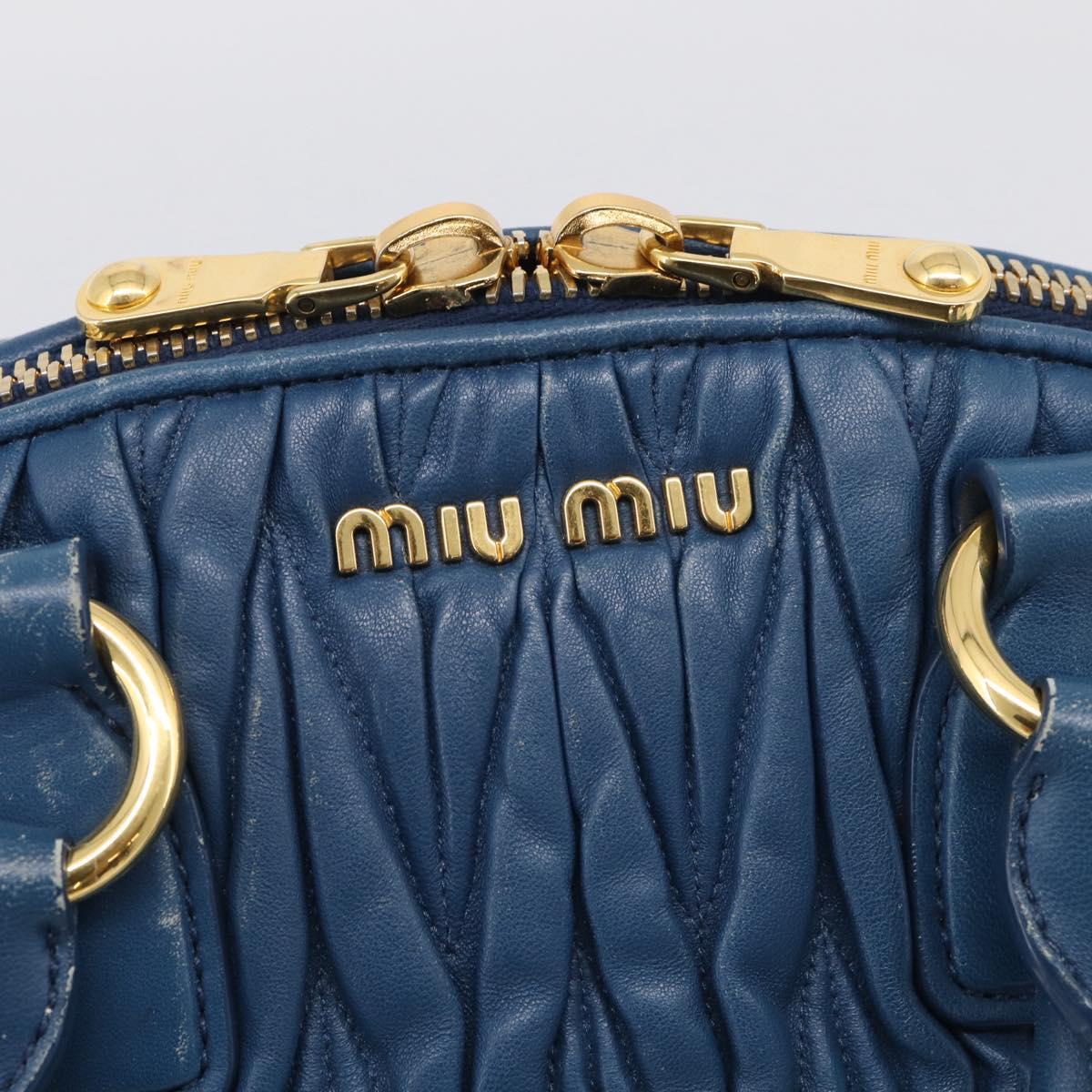 Miu Miu Matelasse Hand Bag Leather Blue Gold Auth 215810A