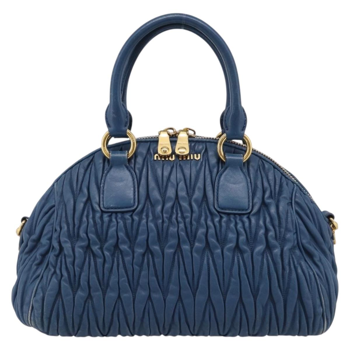 Miu Miu Matelasse Hand Bag Leather Blue Gold Auth 215810A