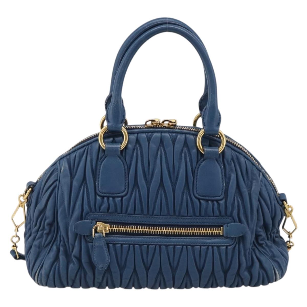 Miu Miu Matelasse Hand Bag Leather Blue Gold Auth 215810A