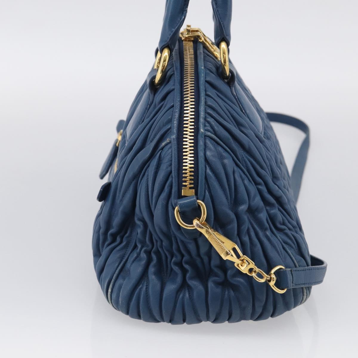 Miu Miu Matelasse Hand Bag Leather Blue Gold Auth 215810A