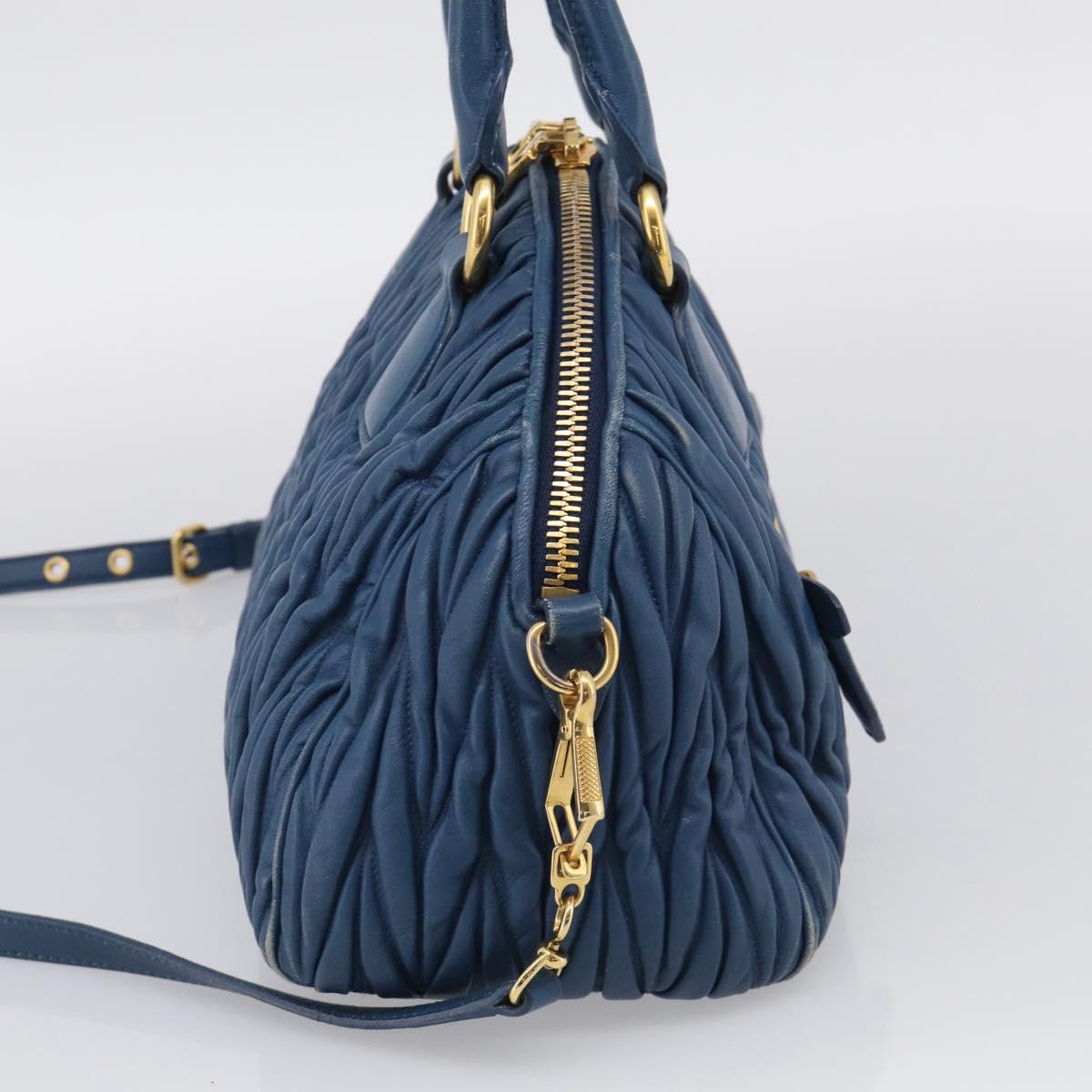 Miu Miu Matelasse Hand Bag Leather Blue Gold Auth 215810A