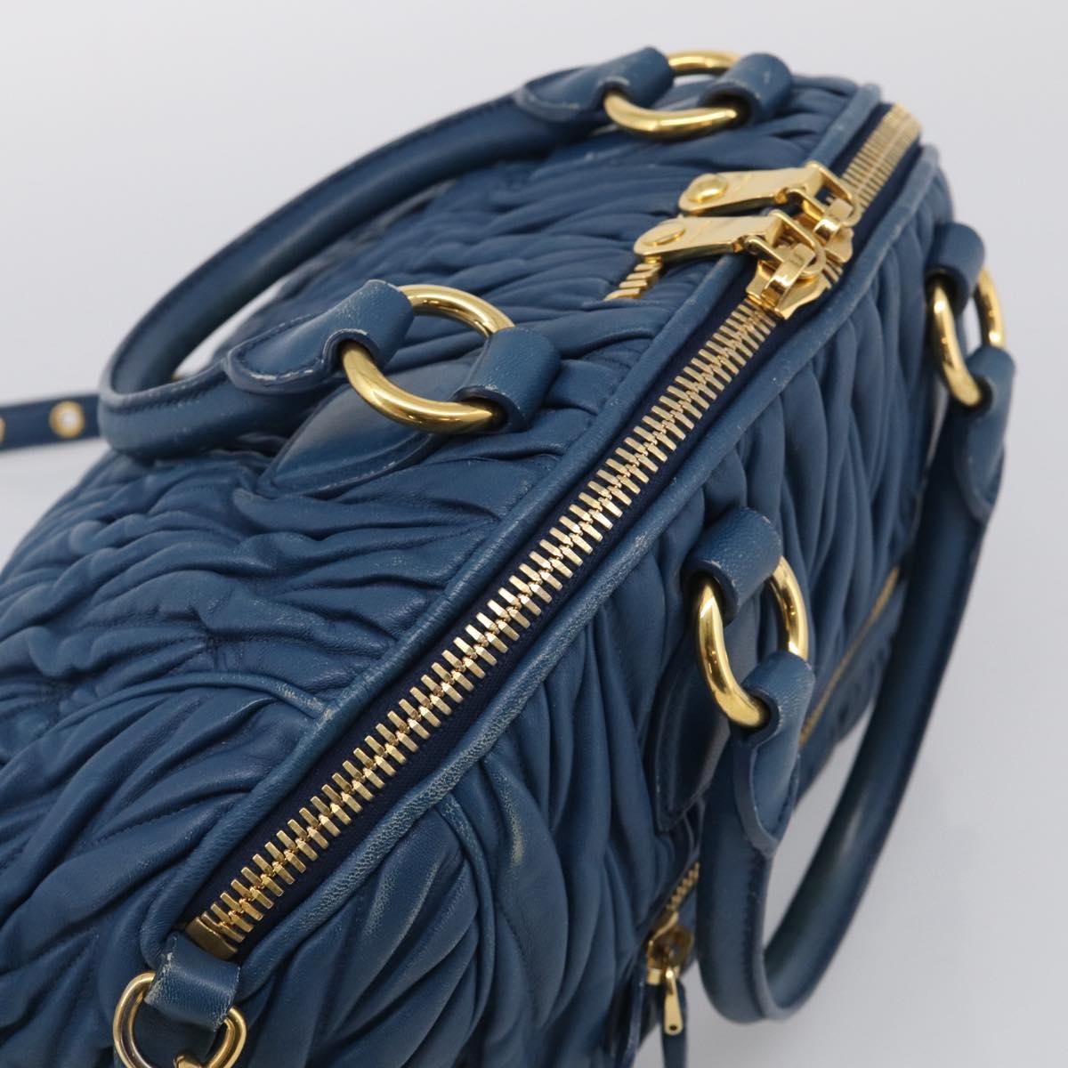 Miu Miu Matelasse Hand Bag Leather Blue Gold Auth 215810A