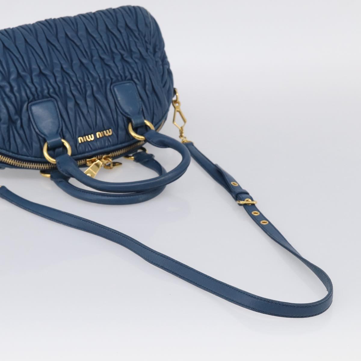 Miu Miu Matelasse Hand Bag Leather Blue Gold Auth 215810A